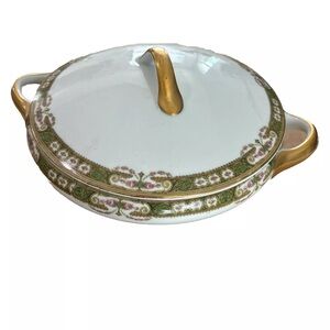 Limoges A-F France Side dish with top Gold Floral. Vintage Tableware, Antique